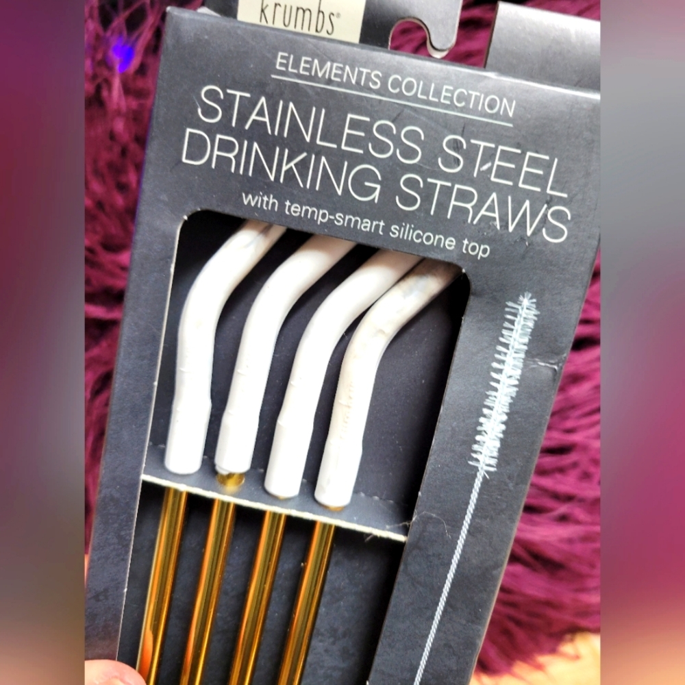 Krumbs eco friendly reusable drinking straws set of 4 w/brush